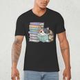 Cat On Books Pets Cats Reading Book Nerd Read Reader Bookcat Men's V-Neck T-Shirt