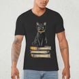 Cat Sitting On Books Men's V-Neck T-Shirt Cat Sitting On Books Men's V-Neck T-Shirt