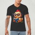 Chicken Reading a Book Farm Animal Chick Men's V-Neck T-Shirt Chicken Reading a Book Farm Animal Chick Men's V-Neck T-Shirt