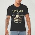 Christian Bookworm Love God Read Books Drink Tea Men's V-Neck T-Shirt