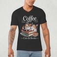 Coffee Cats And Books Cozy Calico Reader Love Cute Cat Men's V-Neck T-Shirt