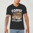 Coffee Cats And Books Cats And Reading Lovers Men's V-Neck T-Shirt Coffee Cats And Books Cats And Reading Lovers Men's V-Neck T-Shirt