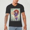 The Crimson Crescent 90s Retro Comic Book Superheroine Art Men's V-Neck T-Shirt