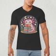 Cute Axolotl Reading Books Cozy Night Aesthetic Men's V-Neck T-Shirt Cute Axolotl Reading Books Cozy Night Aesthetic Men's V-Neck T-Shirt
