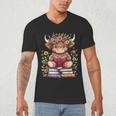 Cute Baby Highland Cow With Reading Book Bookworm Men's V-Neck T-Shirt Cute Baby Highland Cow With Reading Book Bookworm Men's V-Neck T-Shirt