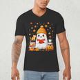Cute Beanie Ghost Bookworm Cozy Book Reading Halloween Men's V-Neck T-Shirt Cute Beanie Ghost Bookworm Cozy Book Reading Halloween Men's V-Neck T-Shirt