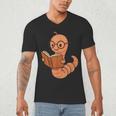 Cute Bookworm Worm Reading Book Glasses Nerdy Men's V-Neck T-Shirt