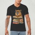 Cute Capybara Reading Books Animal Capybara Bookworms Men's V-Neck T-Shirt Cute Capybara Reading Books Animal Capybara Bookworms Men's V-Neck T-Shirt