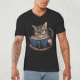 Cute Cat Reading Books With Tea Men's V-Neck T-Shirt