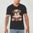 Cute Dog Boxer Reading Book Men's V-Neck T-Shirt Cute Dog Boxer Reading Book Men's V-Neck T-Shirt