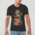 Cute Dragon Reading Book Bookworm Dragons And Books Men's V-Neck T-Shirt
