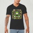 Cute Floral Frog Book Reading Men's V-Neck T-Shirt