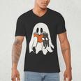Cute Ghost Cat Reading Book Spooky Season Halloween Costume Men's V-Neck T-Shirt