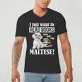 Cute Glasses Read Books & Pet My Maltese Lover Men's V-Neck T-Shirt