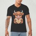 Cute Highland Cow Reading Book Men's V-Neck T-Shirt