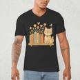 Cute Kawaii Cat Books Flowers Men's V-Neck T-Shirt