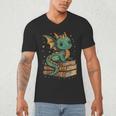 Cute Kawaii Dragon Fantasy Book Lover Book Nerd Men's V-Neck T-Shirt