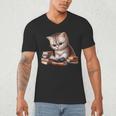 Cute Kitten Bookworm Adorable Cat With Glasses Reading Book Men's V-Neck T-Shirt