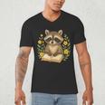 Cute Raccoon Reading Book Flowers Floral Men's V-Neck T-Shirt