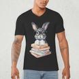 Cute Reading Bunny With Glasses Books Reader Book Bookworm Men's V-Neck T-Shirt