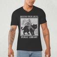 Defend Your Local Library Knight Cat Rider Book Lover Men's V-Neck T-Shirt Defend Your Local Library Knight Cat Rider Book Lover Men's V-Neck T-Shirt