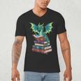 Dragon Reading Books Fantasy Lovers Mythical Creatures Men's V-Neck T-Shirt Dragon Reading Books Fantasy Lovers Mythical Creatures Men's V-Neck T-Shirt