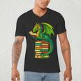 Dragon Reading Books Matching Bookworm Readers Librarian Men's V-Neck T-Shirt Dragon Reading Books Matching Bookworm Readers Librarian Men's V-Neck T-Shirt