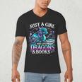 Dragon Reading Just A Girl Who Loves Dragons And Books Men's V-Neck T-Shirt Dragon Reading Just A Girl Who Loves Dragons And Books Men's V-Neck T-Shirt