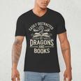 Easily Distracted By Books & Dragons Bookworm Reading Men's V-Neck T-Shirt