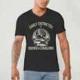 Easily Distracted By Books And Dragons Book Dragon Lover Men's V-Neck T-Shirt