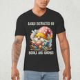 Easily Distracted By Books And Gnomes Book Reading Gnome Men's V-Neck T-Shirt Easily Distracted By Books And Gnomes Book Reading Gnome Men's V-Neck T-Shirt