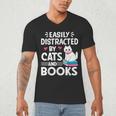 Easily Distracted By Cats And Books Cute Cat And Book Lovers Men's V-Neck T-Shirt Easily Distracted By Cats And Books Cute Cat And Book Lovers Men's V-Neck T-Shirt