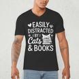 Easily Distracted By Cats And Books Reading Apparel Men's V-Neck T-Shirt