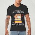 Easily Distracted By Cats And Books Reading Lover Bookish Men's V-Neck T-Shirt
