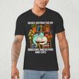 Easily Distracted By Dragons Books Cats Fantasy Book Lover Men's V-Neck T-Shirt Easily Distracted By Dragons Books Cats Fantasy Book Lover Men's V-Neck T-Shirt