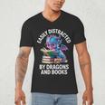 Easily Distracted By Dragons And Books Men's V-Neck T-Shirt
