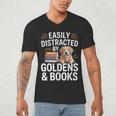 Easily Distracted By Goldens & Books Golden Retriever Dog Men's V-Neck T-Shirt