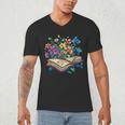 Enchanted Open Book With Blooming Flowers Men's V-Neck T-Shirt