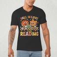 Fall In Love With Reading Autumn Pumpkin Teacher Book Lover Men's V-Neck T-Shirt