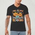 Fall In Love With Reading Thanksgiving Pumpkin Book Lover Men's V-Neck T-Shirt Fall In Love With Reading Thanksgiving Pumpkin Book Lover Men's V-Neck T-Shirt