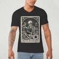 Floral The Reader Tarot Card Skeleton Reading Book Men's V-Neck T-Shirt