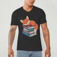 Fox Reading Book Pajama Sleep Men's V-Neck T-Shirt Fox Reading Book Pajama Sleep Men's V-Neck T-Shirt