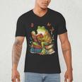 Frog & Toad Fishing Vintage Classic Book Frog Reading Book Men's V-Neck T-Shirt