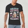 Fueled By Iced Coffee And Books Book Lover Retro Men's V-Neck T-Shirt