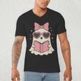 Ghost Reading Book Halloween Cat Lover Men's V-Neck T-Shirt Ghost Reading Book Halloween Cat Lover Men's V-Neck T-Shirt