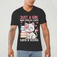 Girl Who Loves Cats And Books Cute Men's V-Neck T-Shirt