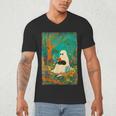 Groovy Ghost Reading Book Cat Halloween Ghost Teacher Men's V-Neck T-Shirt