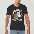 Haunted By My TBR Cute Ghost Book Reading Teacher Halloween Men's V-Neck T-Shirt Haunted By My TBR Cute Ghost Book Reading Teacher Halloween Men's V-Neck T-Shirt