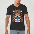 Highland Cow Book Floral Bookworm Men's V-Neck T-Shirt Highland Cow Book Floral Bookworm Men's V-Neck T-Shirt