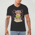 Highland Cow Reading Book Floral Bookworm Men's V-Neck T-Shirt